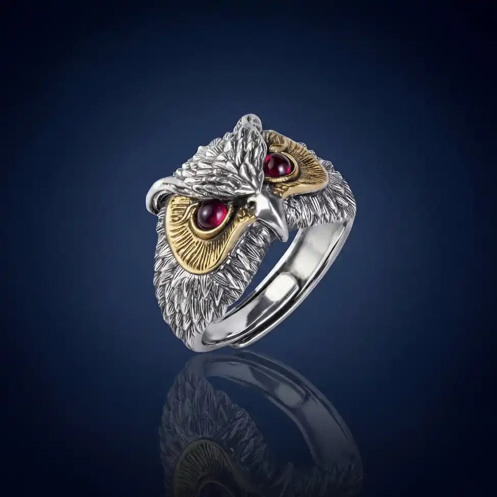 Men's Owl Ring, Stainless steel with Silver & Gold plated – Fit Any Finger, No Size Needed
