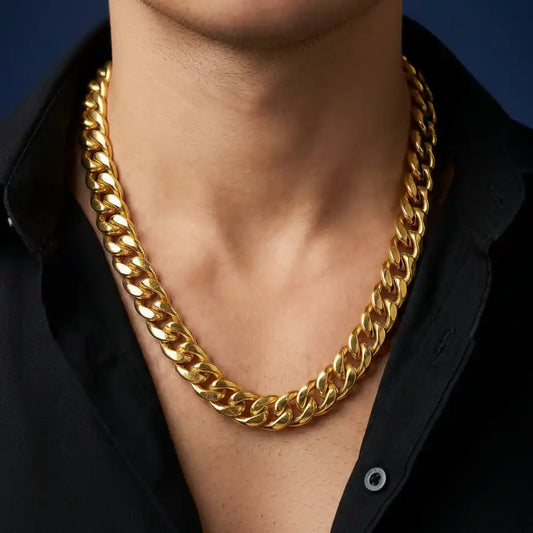 Heavy Gold Plated Cuban Link Chain for Men & Boys, length 22 inch, Width 16 mm.
