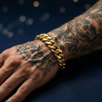 Cuban Chain Bracelet 24k Real Gold Plated, Width 10.5 mm & Length 8.5" Inches