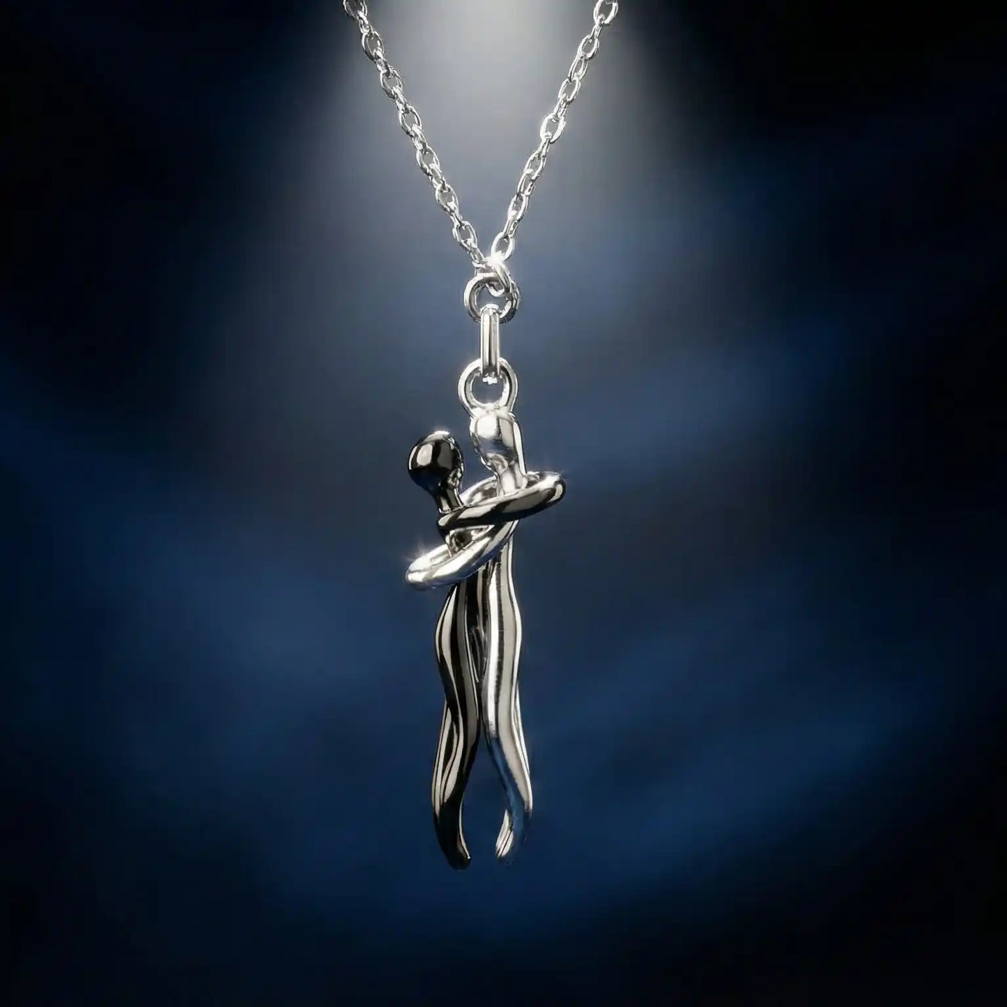 Silver and Black Hug Couple Chain Pendant