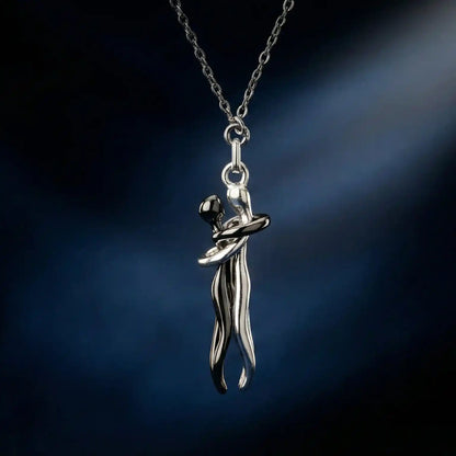 Silver and Black Hug Couple Chain Pendant
