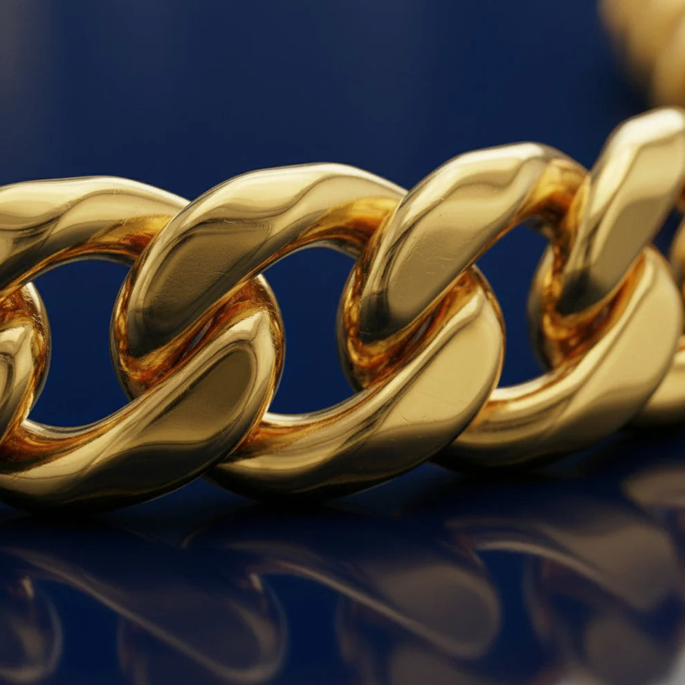 Cuban Chain Bracelet 24k Real Gold Plated, Width 10.5 mm & Length 8.5" Inches