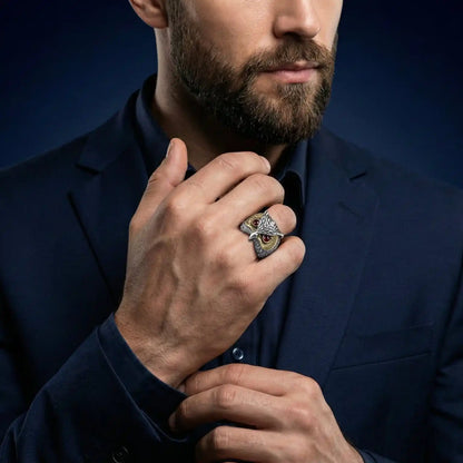 Men's Owl Ring, Stainless steel with Silver & Gold plated – Fit Any Finger, No Size Needed