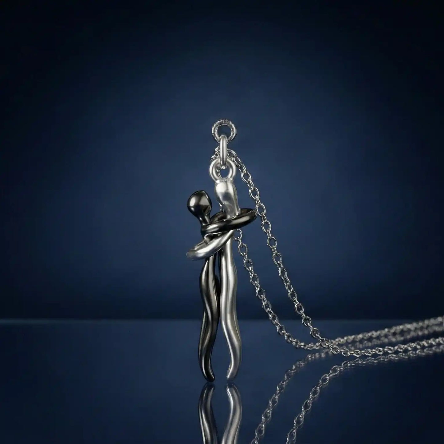 Silver and Black Hug Couple Chain Pendant