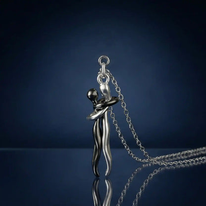 Silver and Black Hug Couple Chain Pendant