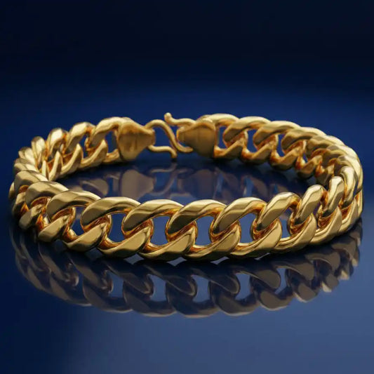 Cuban Chain Bracelet 24k Real Gold Plated, Width 10.5 mm & Length 8.5" Inches