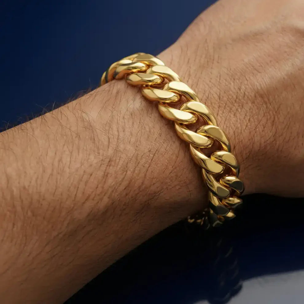 Cuban Chain Bracelet 24k Real Gold Plated, Width 10.5 mm & Length 8.5" Inches
