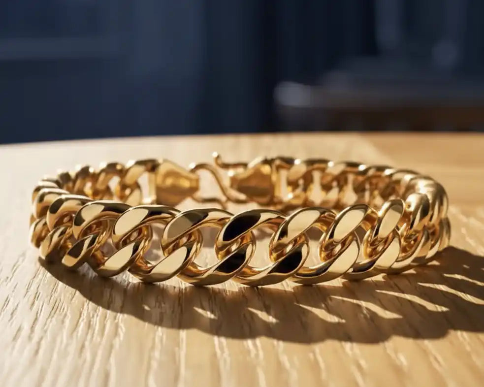 Cuban Chain Bracelet 24k Real Gold Plated, Width 10.5 mm & Length 8.5" Inches