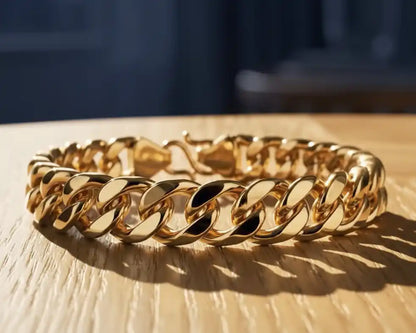 Cuban Chain Bracelet 24k Real Gold Plated, Width 10.5 mm & Length 8.5" Inches